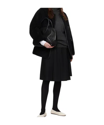 Dunst Black Ribboned Wide Pleats Midi Skirt