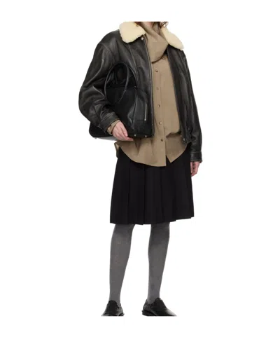 Dunst Leather Bomber Jacket In Black