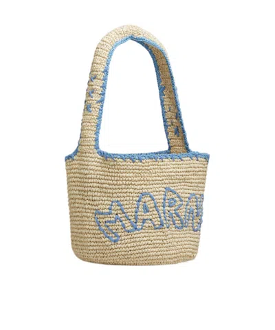 Marni Natural Raffia And Blue Nassa Medium Hobo Bag