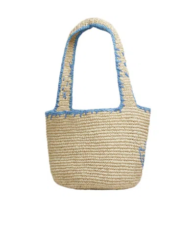 Marni Natural Raffia And Blue Nassa Medium Hobo Bag