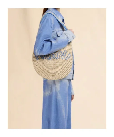 Marni Natural Raffia And Blue Nassa Medium Hobo Bag