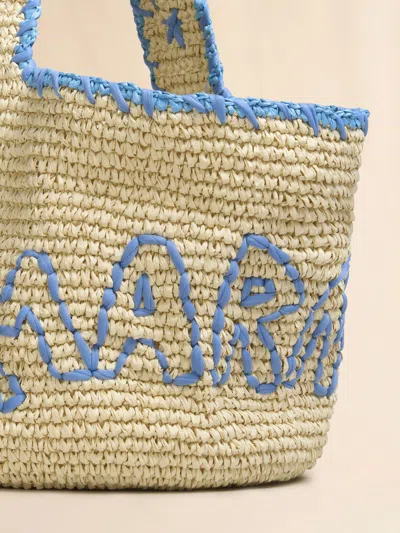 Marni Natural Raffia And Blue Nassa Medium Hobo Bag