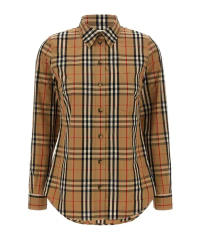 Burberry 'curved Hem Buttoned Cuffs Long Sleeves Shirt' In Brown
