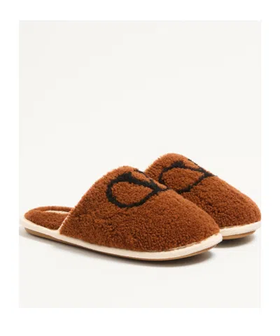 Valentino Round Toe Slippers In Brown