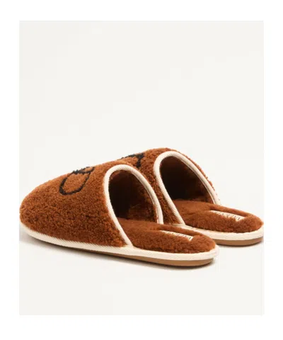 Valentino Round Toe Slippers In Brown