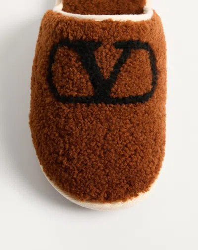 Valentino Round Toe Slippers In Brown