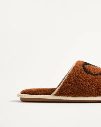 Valentino Round Toe Slippers In Brown