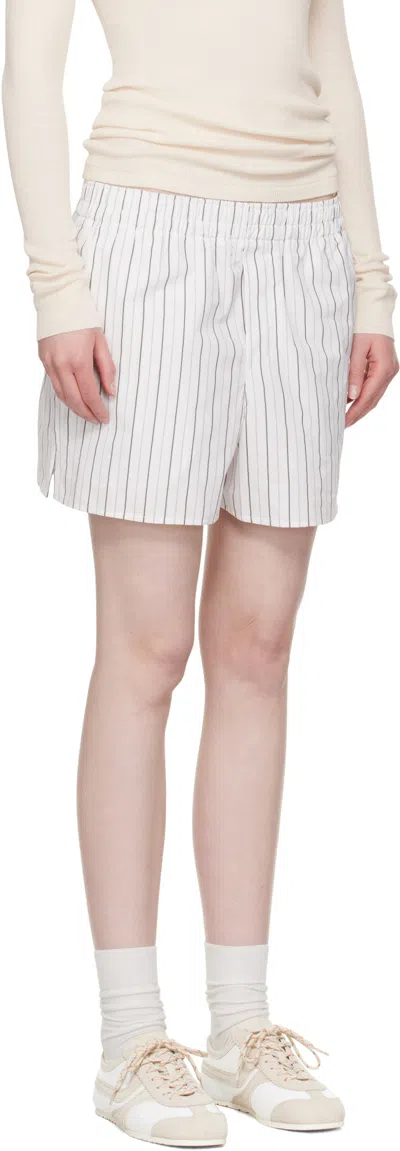 Ami Alexandre Mattiussi Ami Paris White Shorts With Black And Light Blue Stripes In White