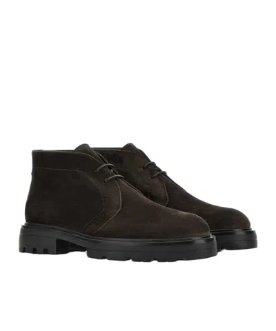Hogan Brown Suede Ankle Boots In Black