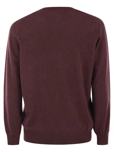 Brunello Cucinelli Cashmere Crew-neck Sweater Ribbed Profiles In Burgundy