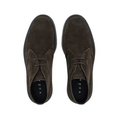 Hogan Brown Suede Ankle Boots In Black