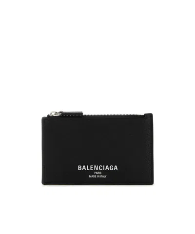 Balenciaga Leather Card Holder Textured Finish In Blue