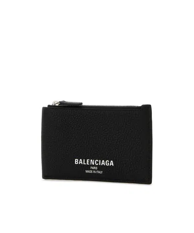 Balenciaga Leather Card Holder Textured Finish In Blue
