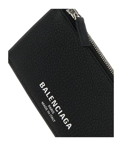 Balenciaga Leather Card Holder Textured Finish In Blue