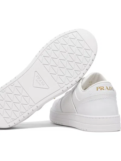 Prada White Sneakers With Padded Collar And Perforated Detailing In White