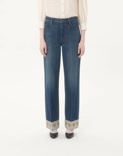 Valentino Denim Trousers Woman Dark Denim 29 In Blue