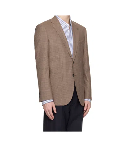 Hugo Boss Brown Regular-fit Patterned Wool Blend Blazer In Brown