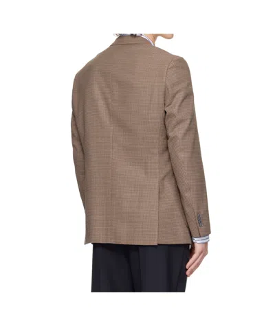 Hugo Boss Brown Regular-fit Patterned Wool Blend Blazer In Brown