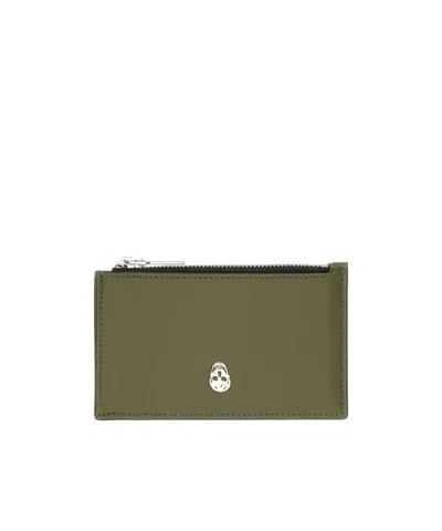 Alexander Mcqueen Skull Printed Zip-up Cardholder In Green