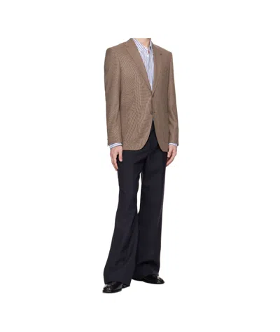 Hugo Boss Brown Regular-fit Patterned Wool Blend Blazer In Brown