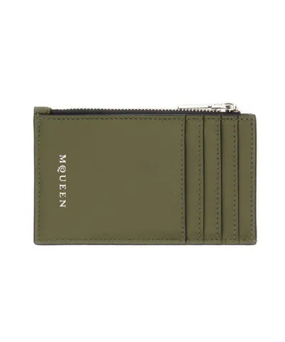 Alexander Mcqueen Skull Printed Zip-up Cardholder In Green