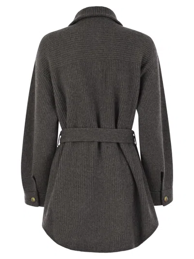Brunello Cucinelli Lapel Long Sleeve Coat In Gray