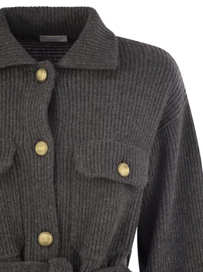 Brunello Cucinelli Lapel Long Sleeve Coat In Gray
