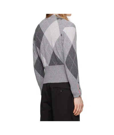 Thom Browne Gray Argyle Intarsia Cashmere V Neck Cardigan In Gray