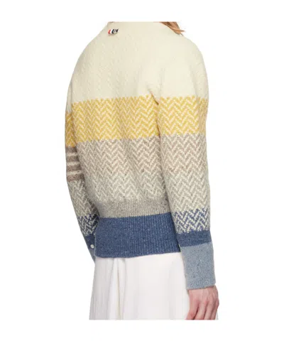 Thom Browne Multicolor Striped Herringbone Jacquard Classic V Neck Cardigan In Multi