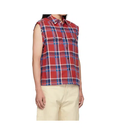 Rick Owens Drkshdw Plaid Sleeveless Shirt In Red