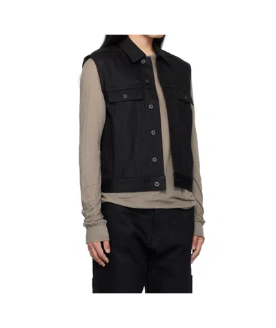 Rick Owens Drkshdw Black Hollywood Sl Trucker Denim Vest In Black