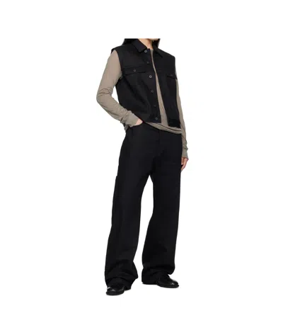 Rick Owens Drkshdw Black Hollywood Sl Trucker Denim Vest In Black
