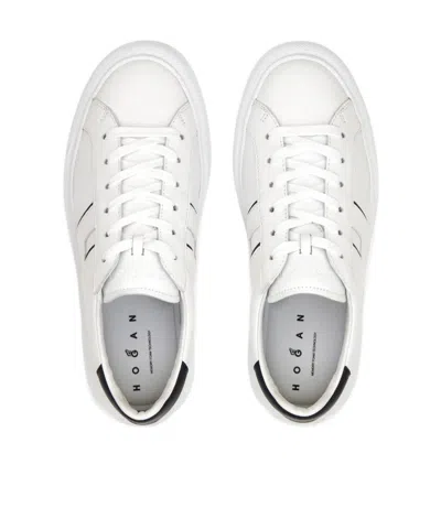 Hogan White Leather Sneakers With Logo Design And Rubber Sole In White