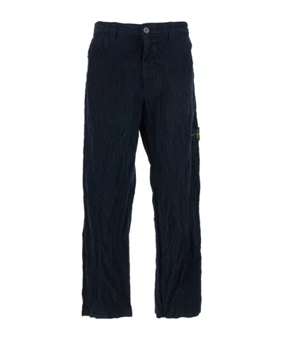 Stone Island Straight Textured Fabric Trousers With Belt Loops In Blue