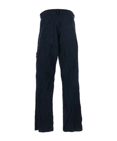 Stone Island Straight Textured Fabric Trousers With Belt Loops In Blue
