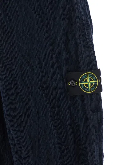 Stone Island Straight Textured Fabric Trousers With Belt Loops In Blue