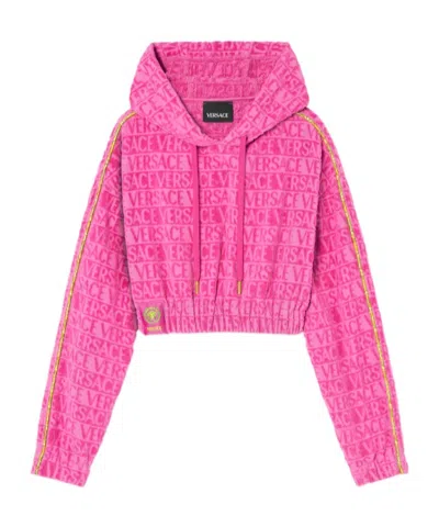 Versace Drawstring Cropped Hoodie In Pink