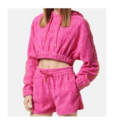 Versace Drawstring Cropped Hoodie In Pink