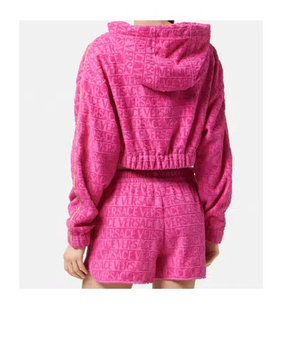 Versace Drawstring Cropped Hoodie In Pink