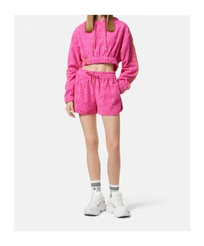 Versace Drawstring Cropped Hoodie In Pink