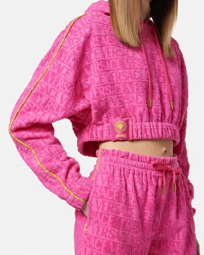 Versace Drawstring Cropped Hoodie In Pink