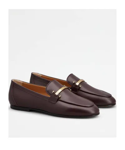 Tod's Mocassino In Pelle Con Barra Metallica In Purple