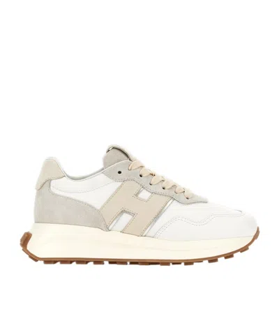 Hogan Leather Sneakers With Rubber Sole And Suede Accents In Pattern