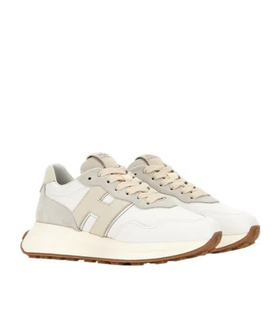 Hogan Leather Sneakers With Rubber Sole And Suede Accents In Pattern