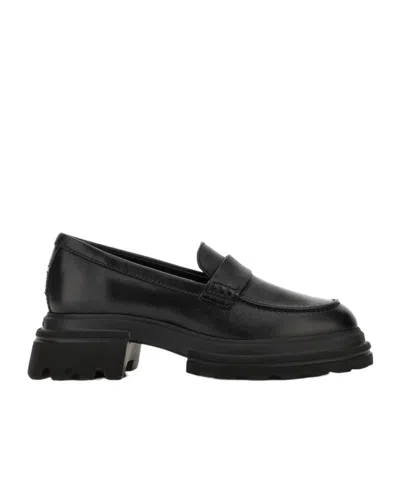 Hogan 10-storey Smooth Leather And Workwear Sole Loafers Shoes In Black