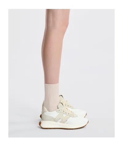 Hogan Leather Sneakers With Rubber Sole And Suede Accents In Pattern