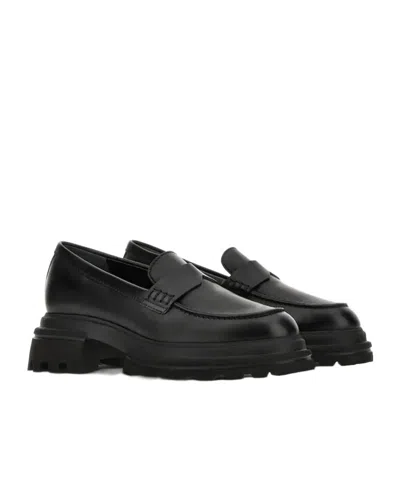 Hogan 10-storey Smooth Leather And Workwear Sole Loafers Shoes In Black