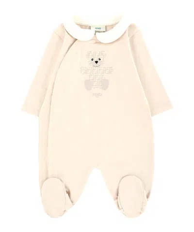 Fendi Hat, Long-sleeved Bodysuit And Bib Set In Brown