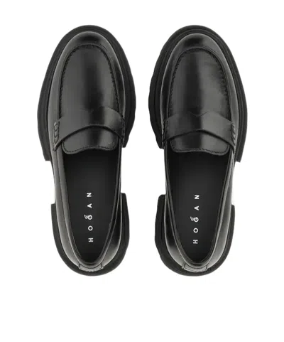 Hogan 10-storey Smooth Leather And Workwear Sole Loafers Shoes In Black