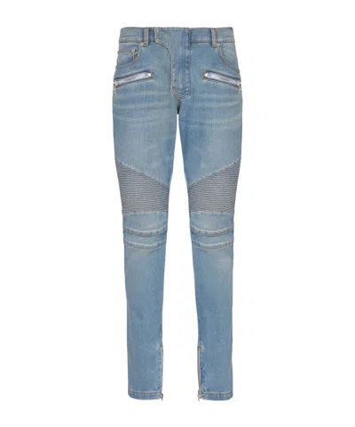 Balmain Slim-fit Biker Ribbed Jeans In Blue